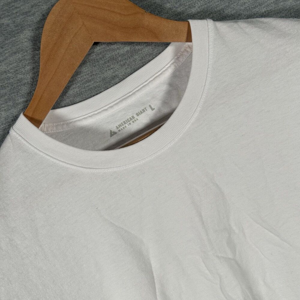 American Giant Shirt Mens Large White Made USA Crew Neck Cotton Logo Patch